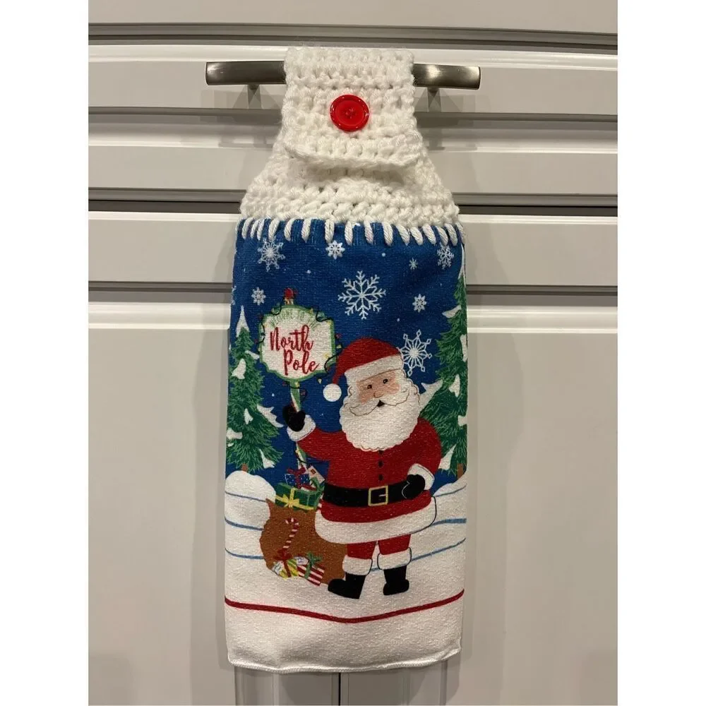 Crochet Top Kitchen Towel- Santa Claus and North Pole